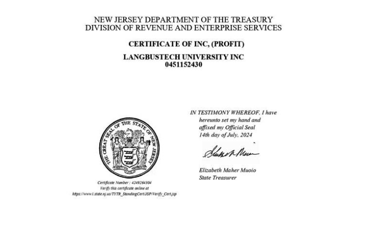 Langbustech University Accreditation Certificate